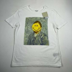 Old Navy Smiley Van Gogh Youth Child Artist Painting White Shirt Short Sleeve M